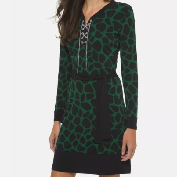 Michael Kors Green and Black Dress With Belt - Picture 1 of 10